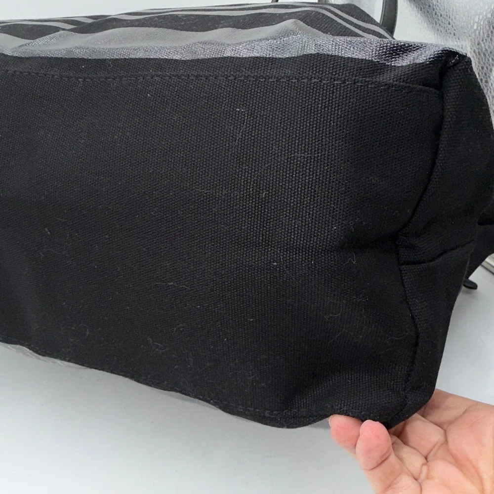 Victorias Secret Black Striped Lace Up Canvas Tote Bag Rose Gold Grommets NWT - Picture 8 of 11